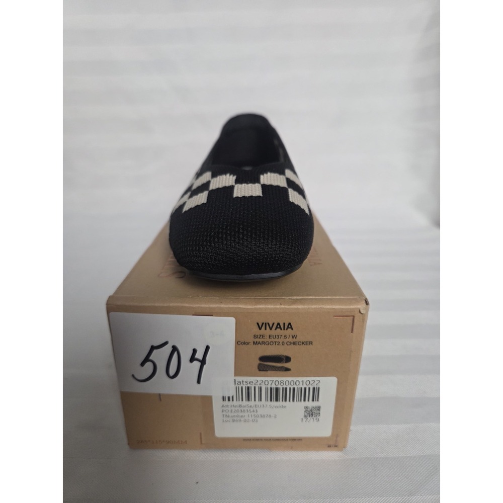Vivaia Margot 2.0 Checkerboard Square Toe Knit Flats Black Cream US 7 EU 37.5 W - Picture 7 of 16